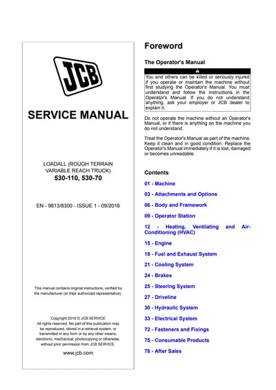 SERVICE MANUAL LOADALL (ROUGH TERRAIN VARIABLE REACH TRUCK) 530-110, 530-70