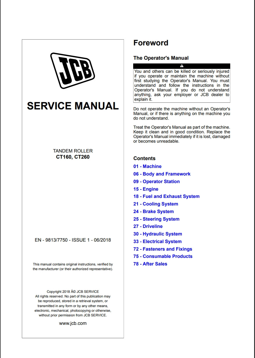 SERVICE MANUAL TANDEM ROLLER CT160, CT260