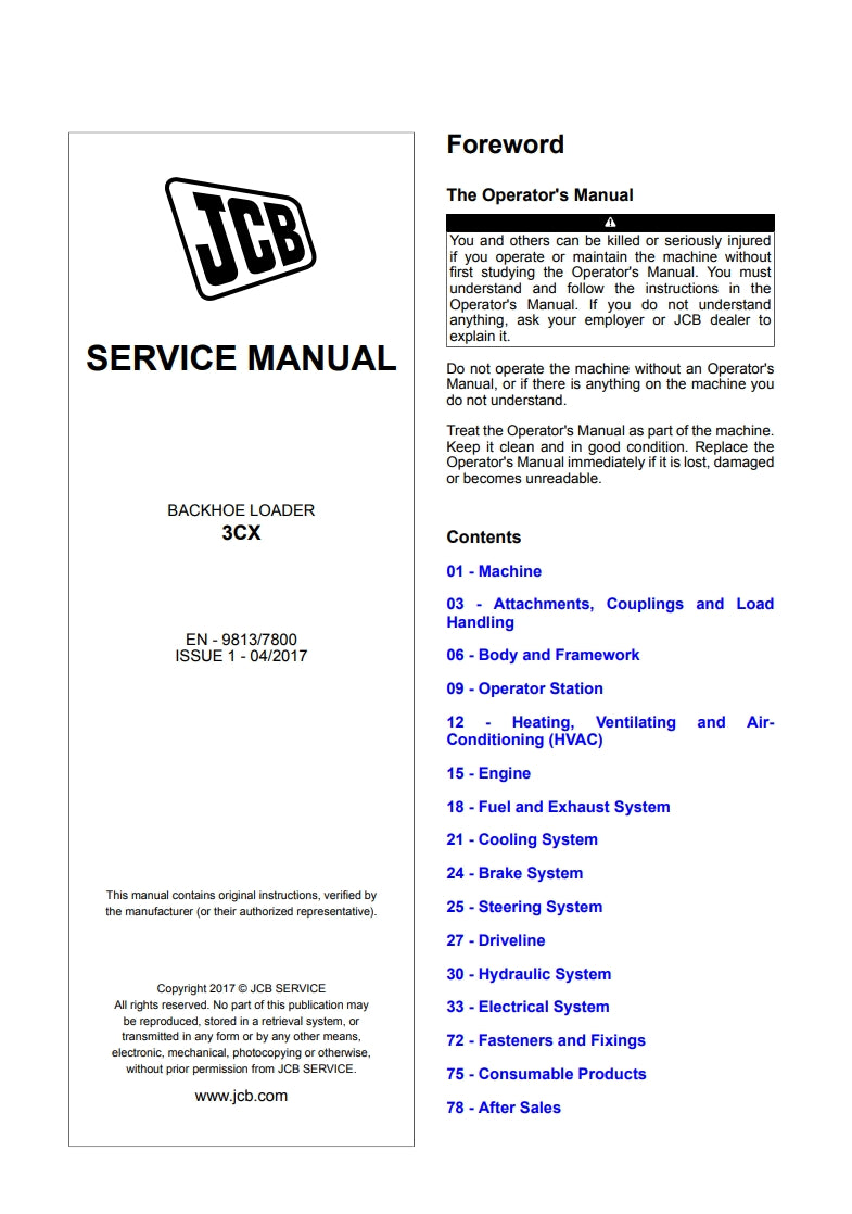 SERVICE MANUAL BACKHOE LOADER 3CX