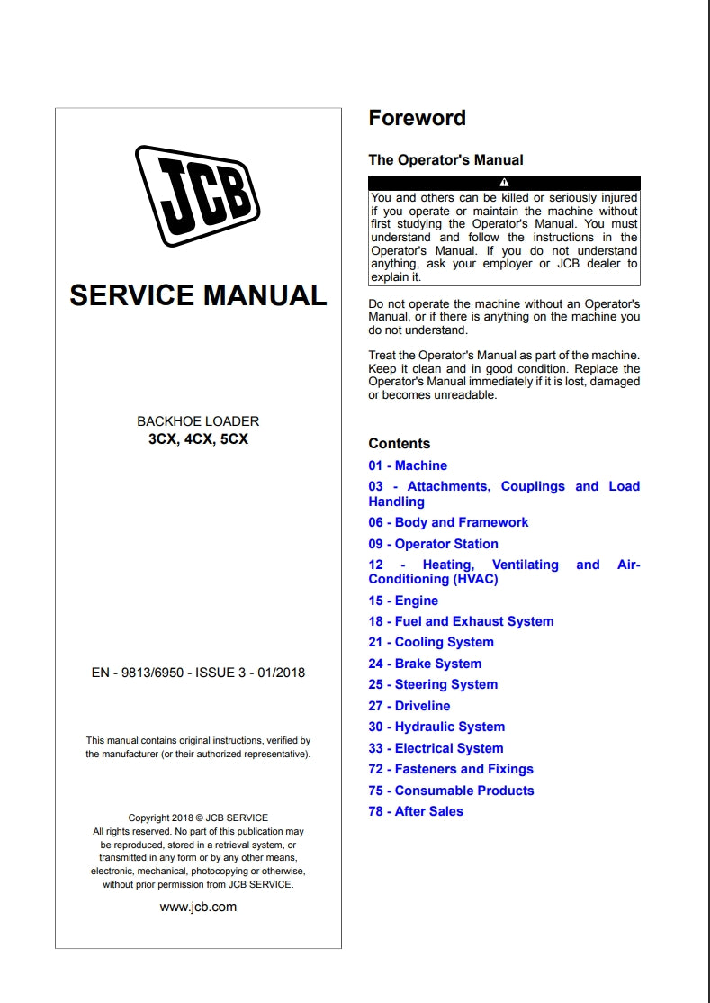 SERVICE MANUAL BACKHOE LOADER 3CX, 4CX, 5CX