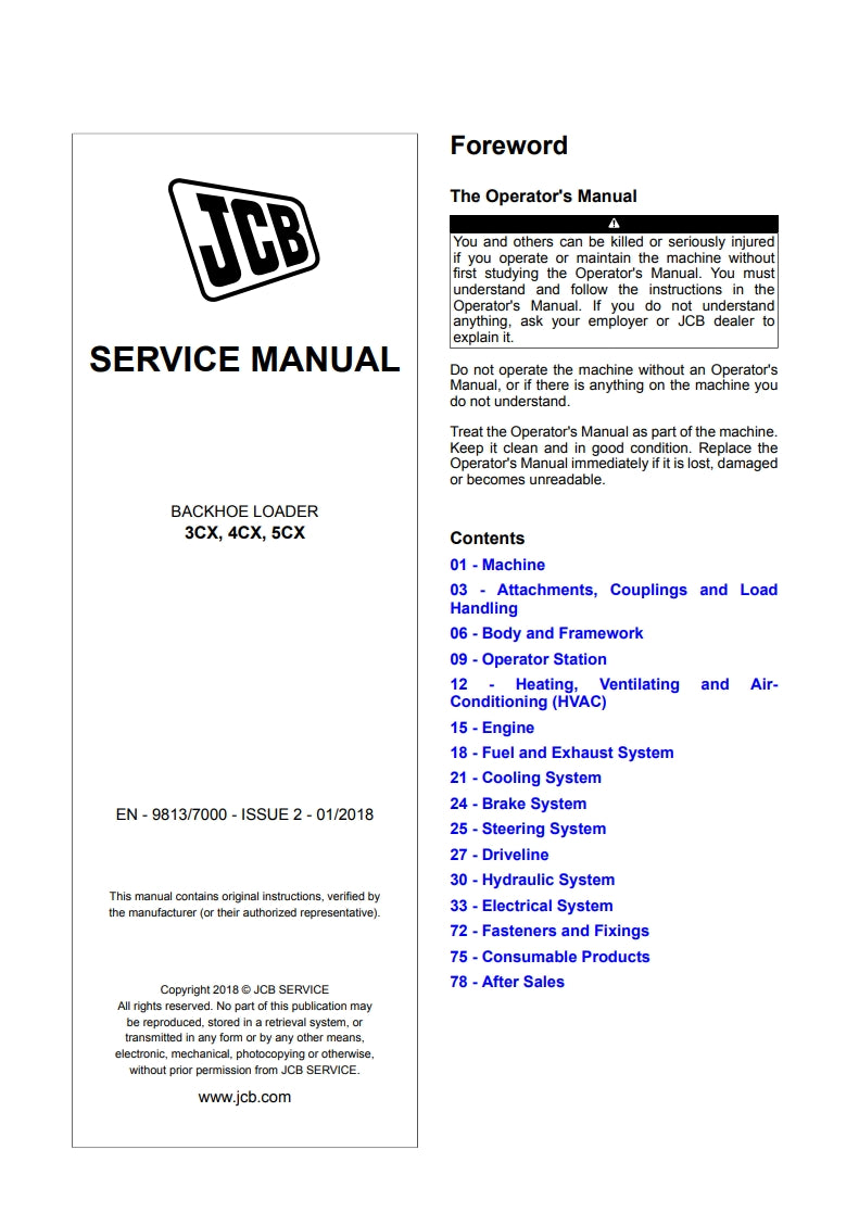 SERVICE MANUAL BACKHOE LOADER 3CX, 4CX, 5CX