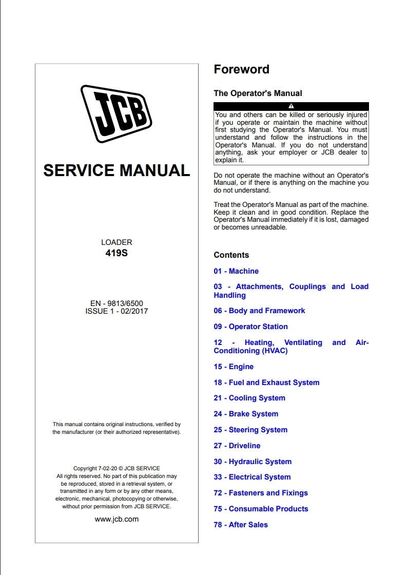 SERVICE MANUAL LOADER 419S