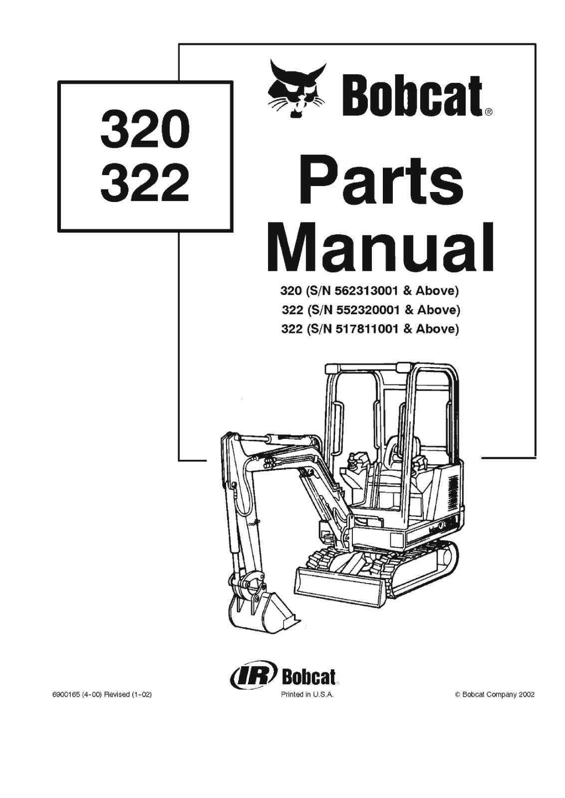 Bobcat 320 & 322 Mini Excavator Parts Manual (P/N 6900165) – cover