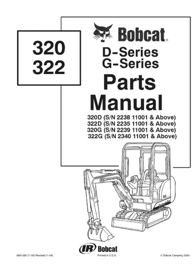 Bobcat 320D 320G and 322D 322G parts manual PDF
