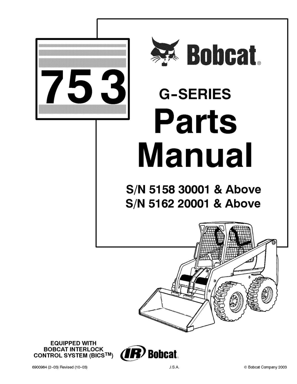 Bobcat 753 G-Series Skid-Steer Loader Parts Manual (P/N 6900984) – cover