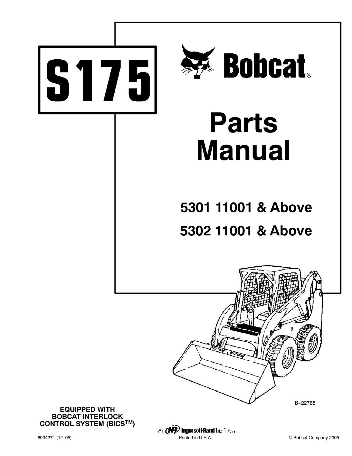 Bobcat S175 Skid-Steer Loader Parts Manual (P/N 6904271) – cover