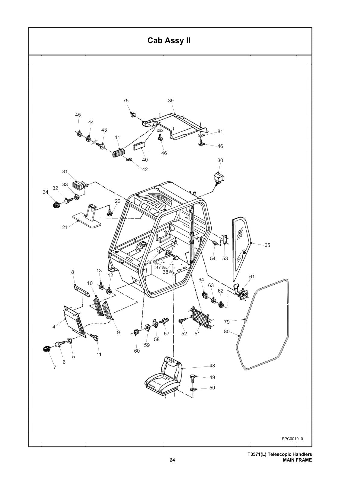 Bobcat T3571 & T3571L Telehandler Parts Manual (P/N 4950124) – sample page 1