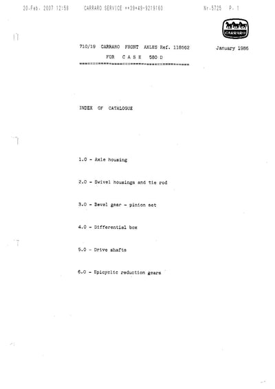 Carraro 710/19 Front Axle Parts Catalog (Ref. 118562) – cover
