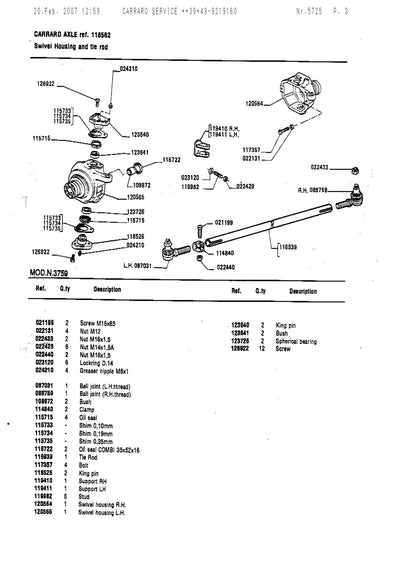 Carraro 710/19 Front Axle Parts Catalog (Ref. 118562) – sample page 1