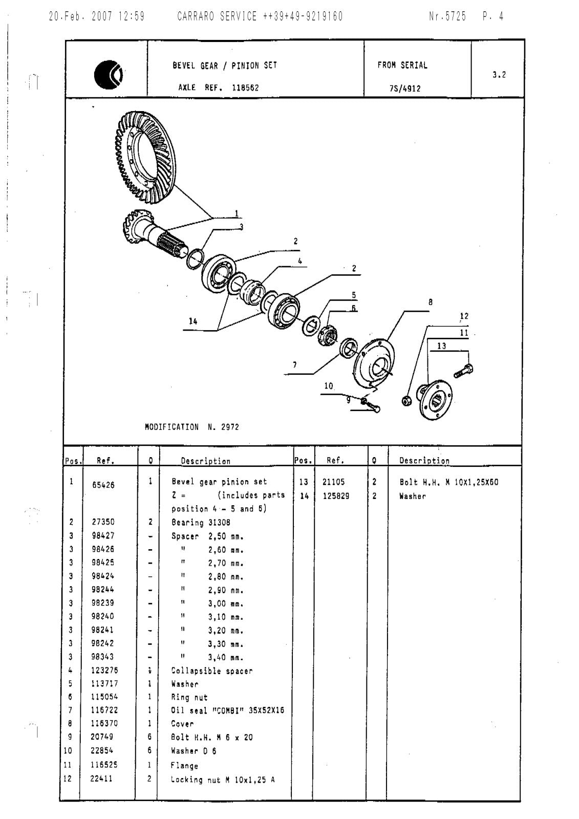 Carraro 710/19 Front Axle Parts Catalog (Ref. 118562) – sample page 2