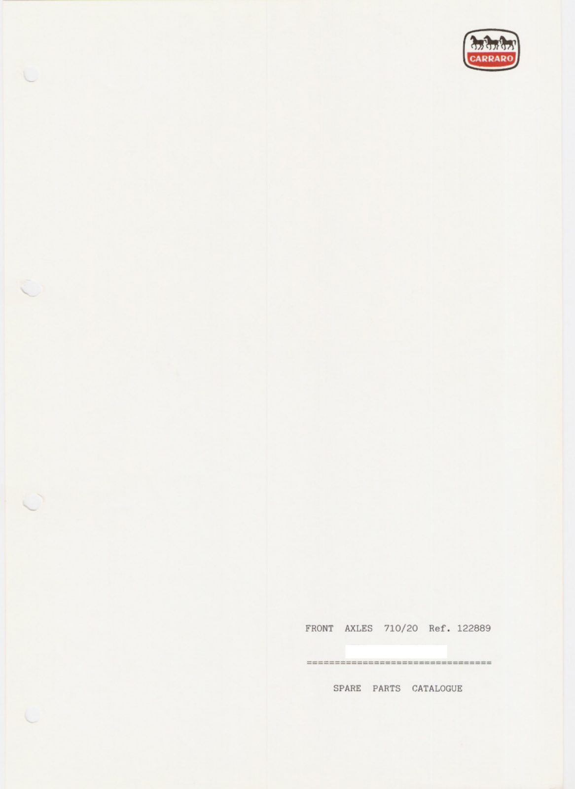 Carraro 710/20 Front Axle Parts Catalog (Ref. 122889) – cover