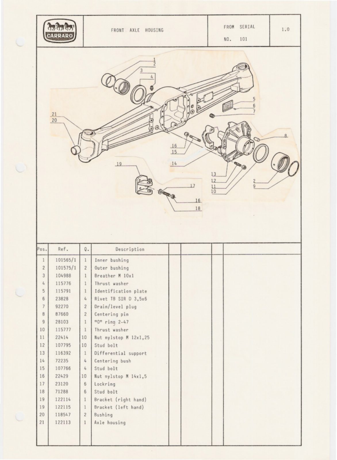 Carraro 710/20 Front Axle Parts Catalog (Ref. 122889) – sample page 1