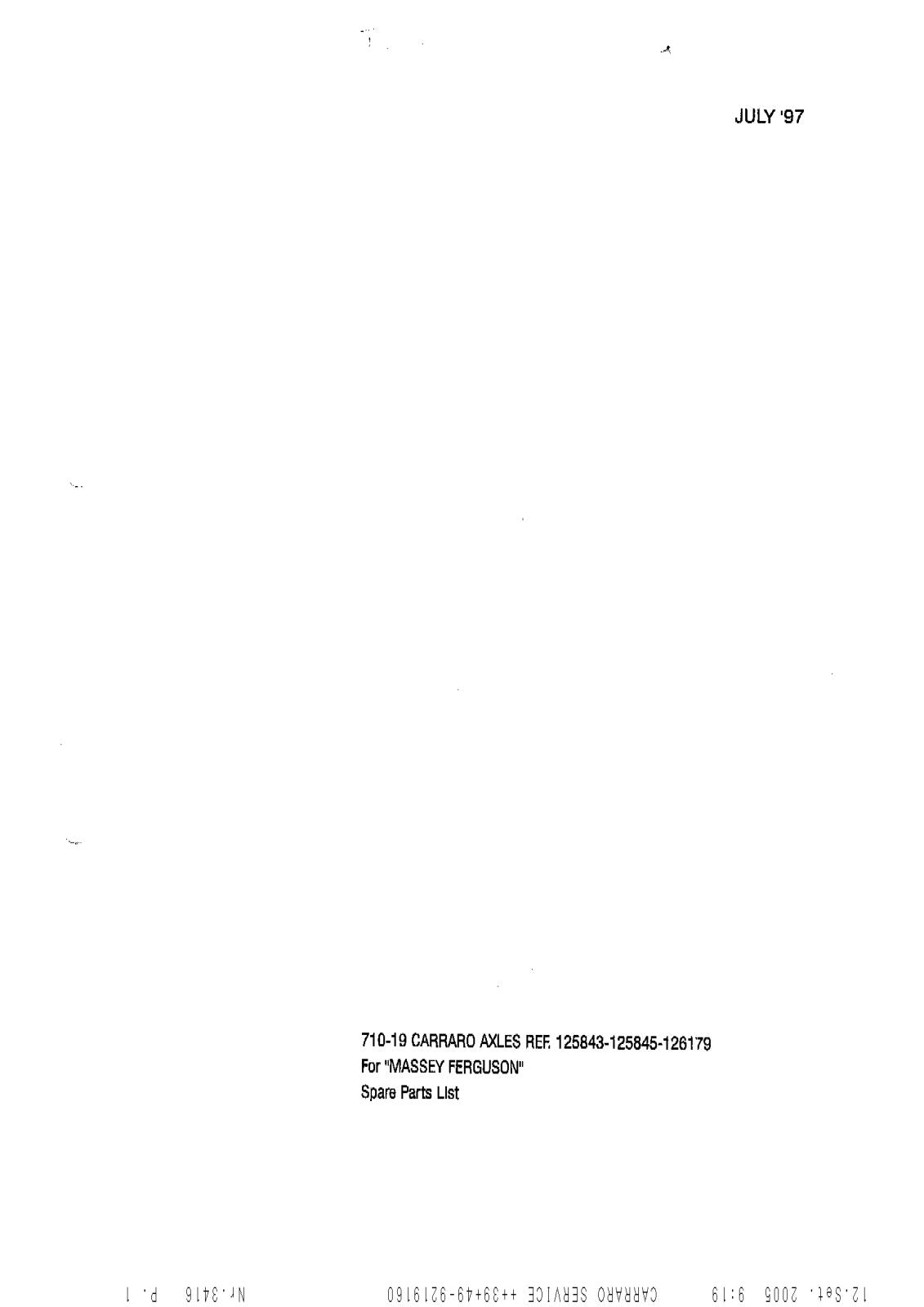 Carraro 710-19 Axle Parts Catalog for Massey Ferguson (Ref. 125843, 125845, 126179) – cover