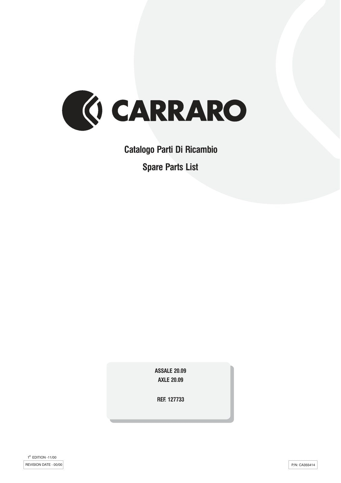 Carraro 20.09 Axle Parts Catalog (Ref. 127733) – cover