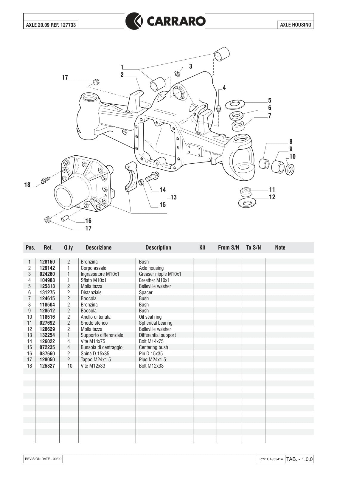 Carraro 20.09 Axle Parts Catalog (Ref. 127733) – sample page 1