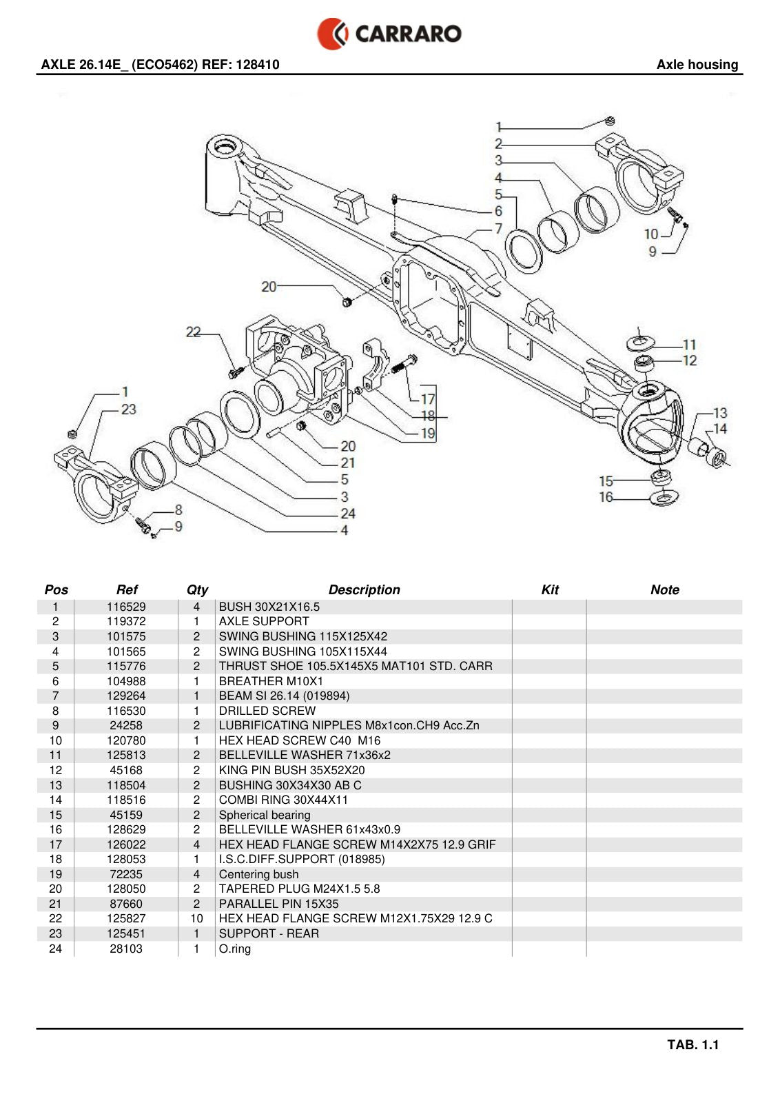 Carraro 26.14E Axle Parts Catalog (Ref. 128410) – sample page 1