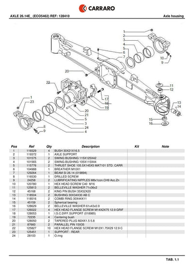 Carraro 26.14E Axle Parts Catalog (Ref. 128410) – sample page 1