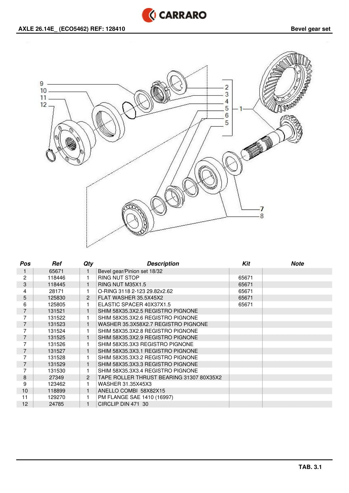 Carraro 26.14E Axle Parts Catalog (Ref. 128410) – sample page 2