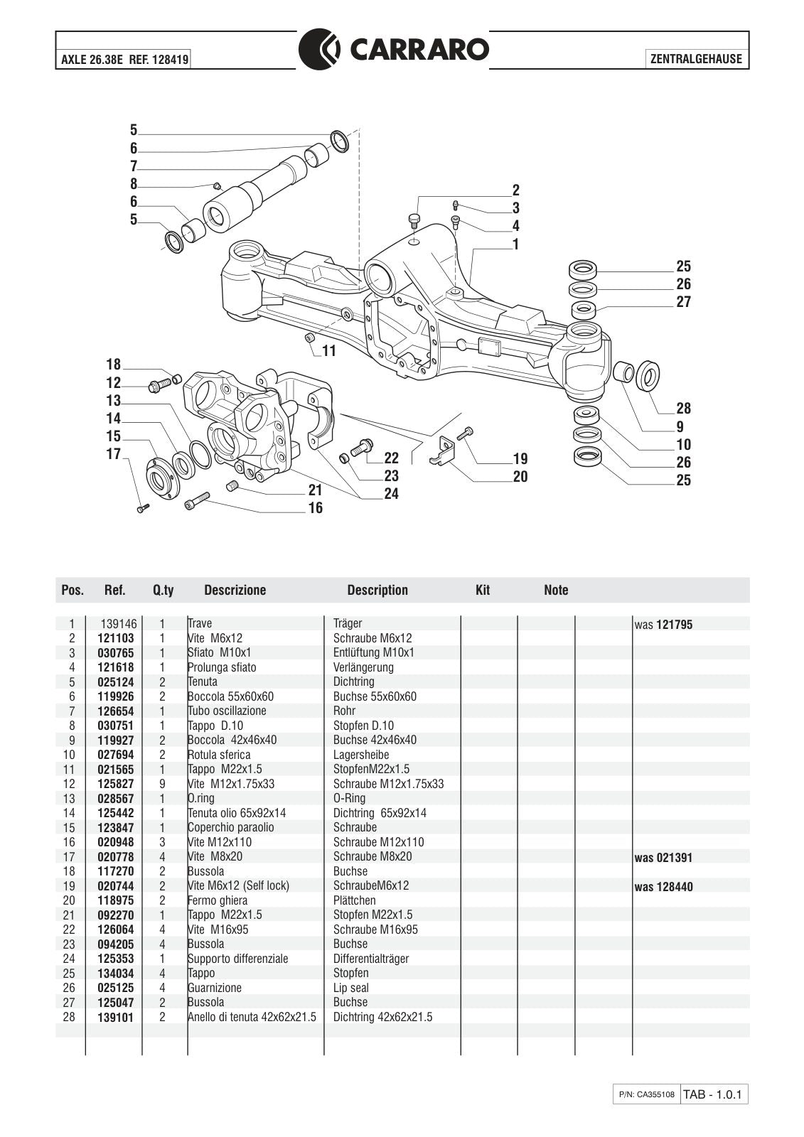 Carraro 28.38E Axle Parts Catalog (Ref. 128419) – sample page 1