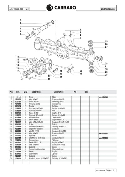 Carraro 28.38E Axle Parts Catalog (Ref. 128419) – sample page 1