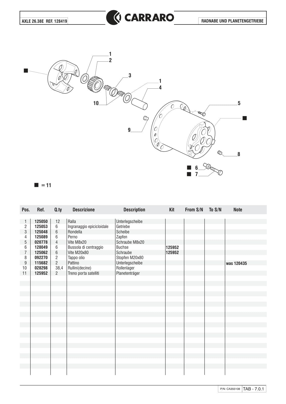 Carraro 28.38E Axle Parts Catalog (Ref. 128419) – sample page 3