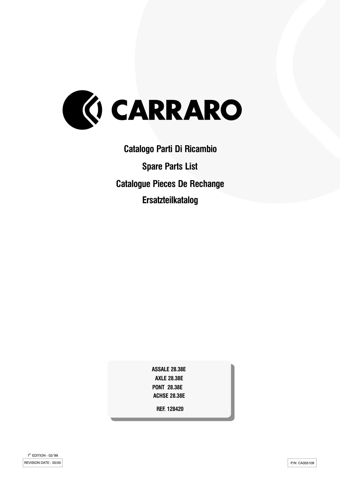 Carraro 28.38E Axle Parts Catalog (Ref. 128420) – cover