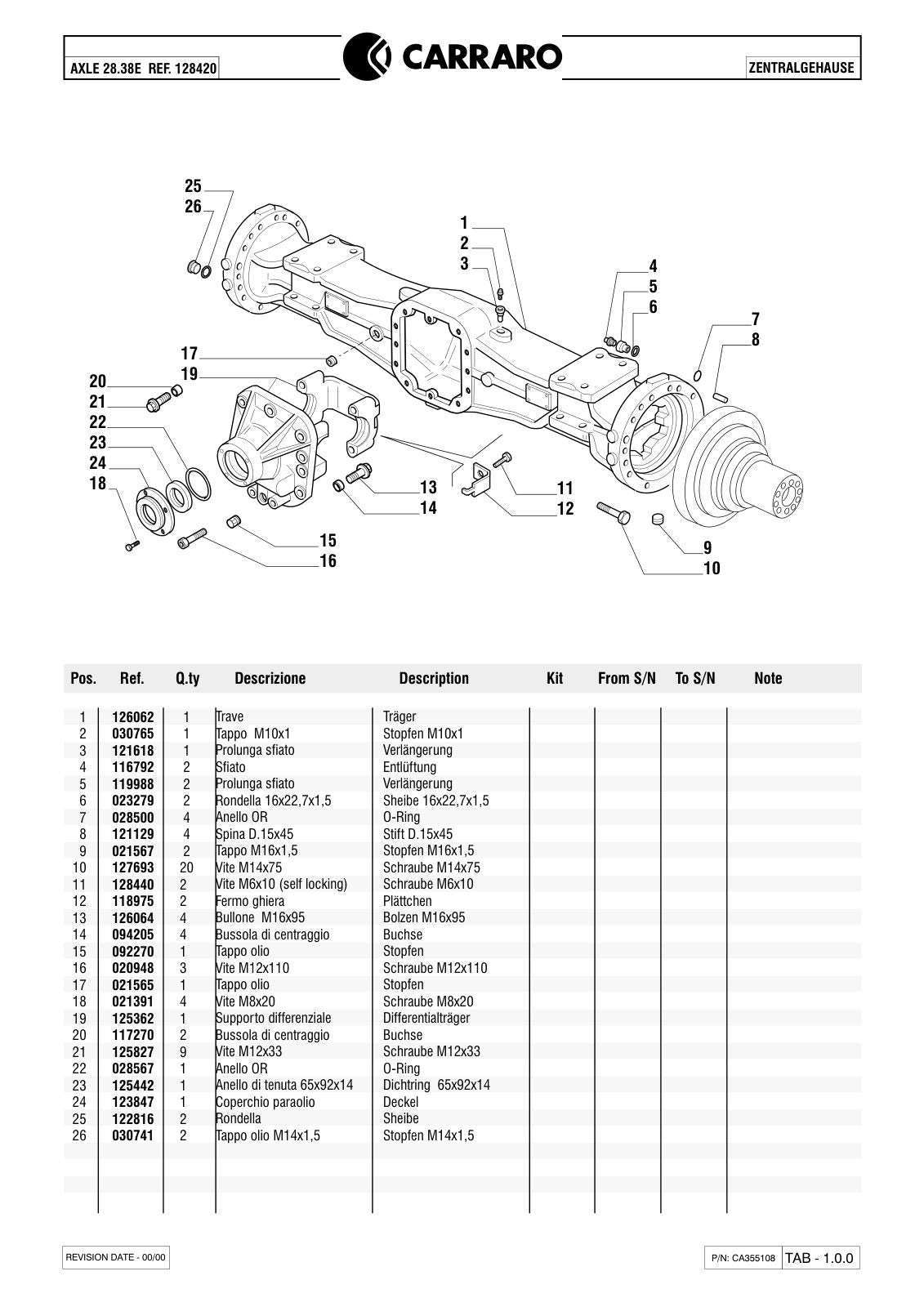 Carraro 28.38E Axle Parts Catalog (Ref. 128420) – sample page 1