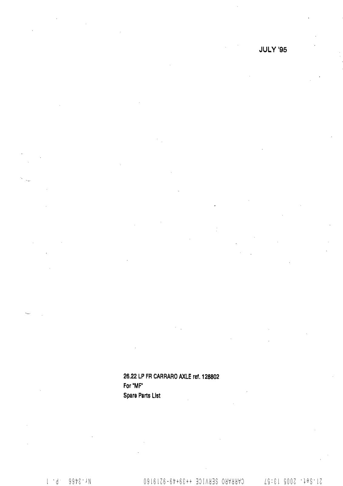 Carraro 26.22 LP FR Axle Parts Catalog for Massey Ferguson (Ref. 128802) – cover
