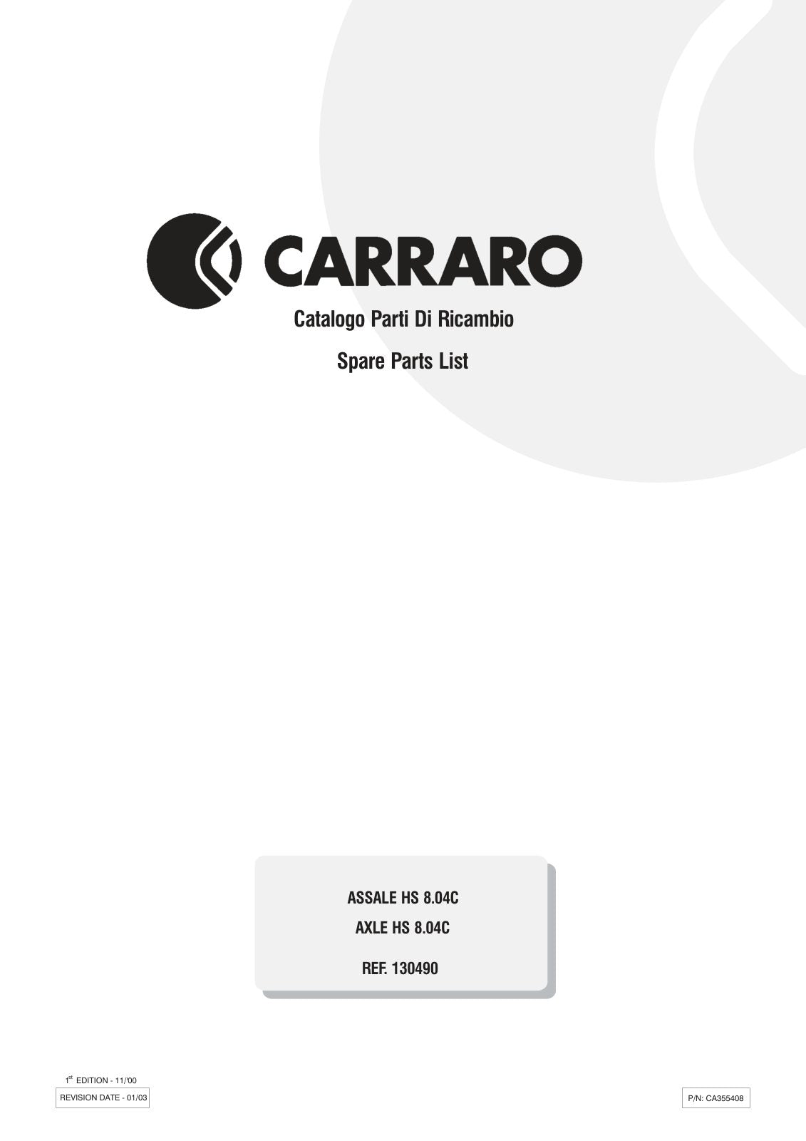 Carraro HS 8.04C Axle Parts Catalog (Ref. 130490) – cover
