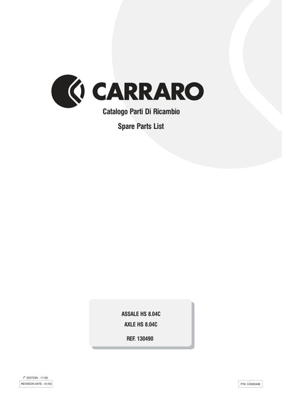 Carraro HS 8.04C Axle Parts Catalog (Ref. 130490) – cover