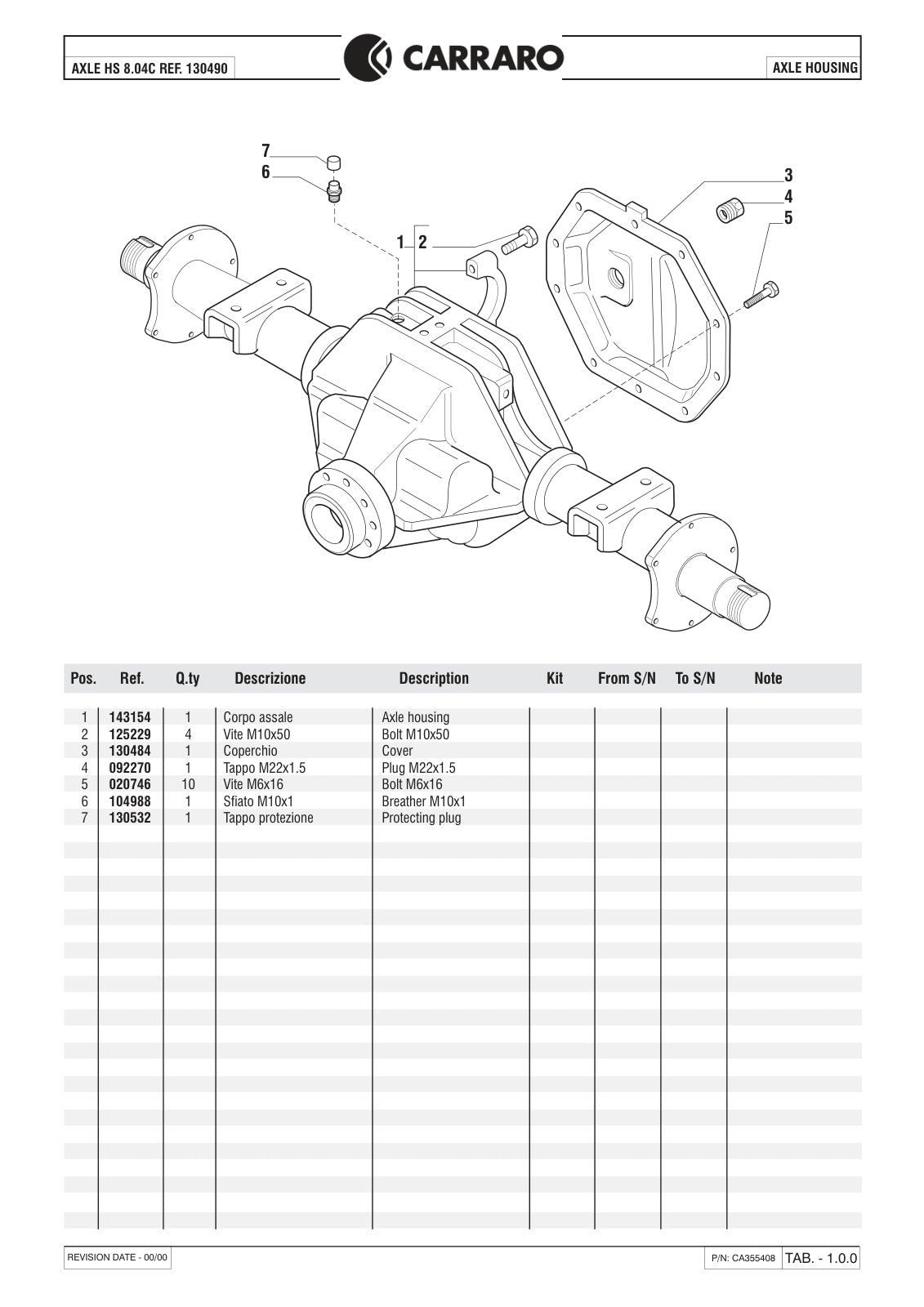 Carraro HS 8.04C Axle Parts Catalog (Ref. 130490) – sample page 1