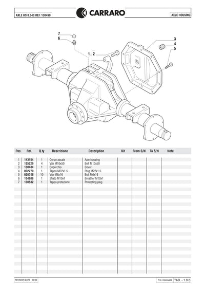 Carraro HS 8.04C Axle Parts Catalog (Ref. 130490) – sample page 1