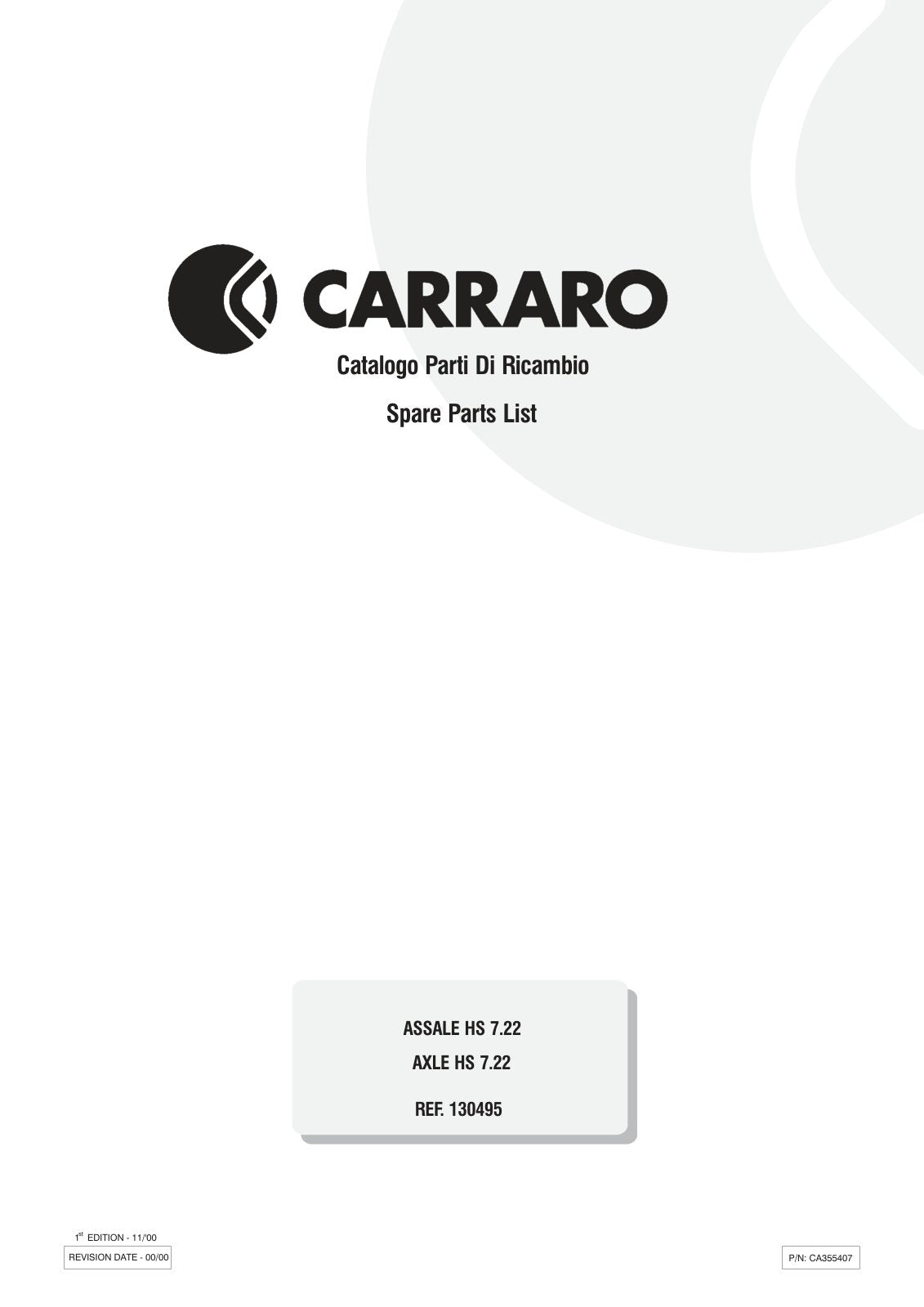 Carraro HS 7.22 Axle Parts Catalog (Ref. 130495) – cover