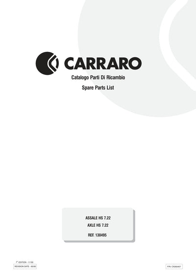 Carraro HS 7.22 Axle Parts Catalog (Ref. 130495) – cover