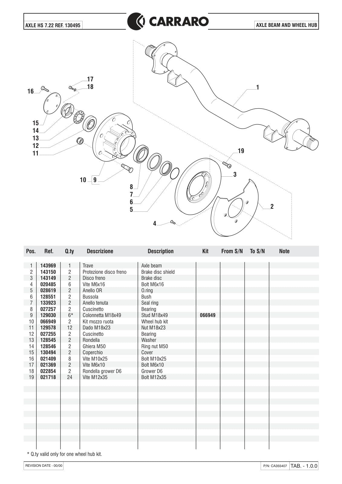 Carraro HS 7.22 Axle Parts Catalog (Ref. 130495) – sample page 1