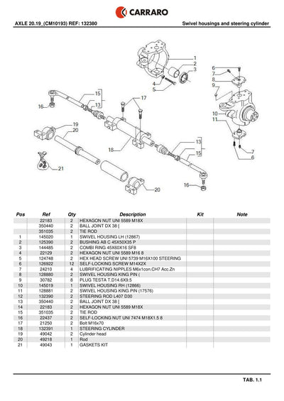 Carraro 20.19 Axle Parts Catalog (Ref. 132380) – sample page 1