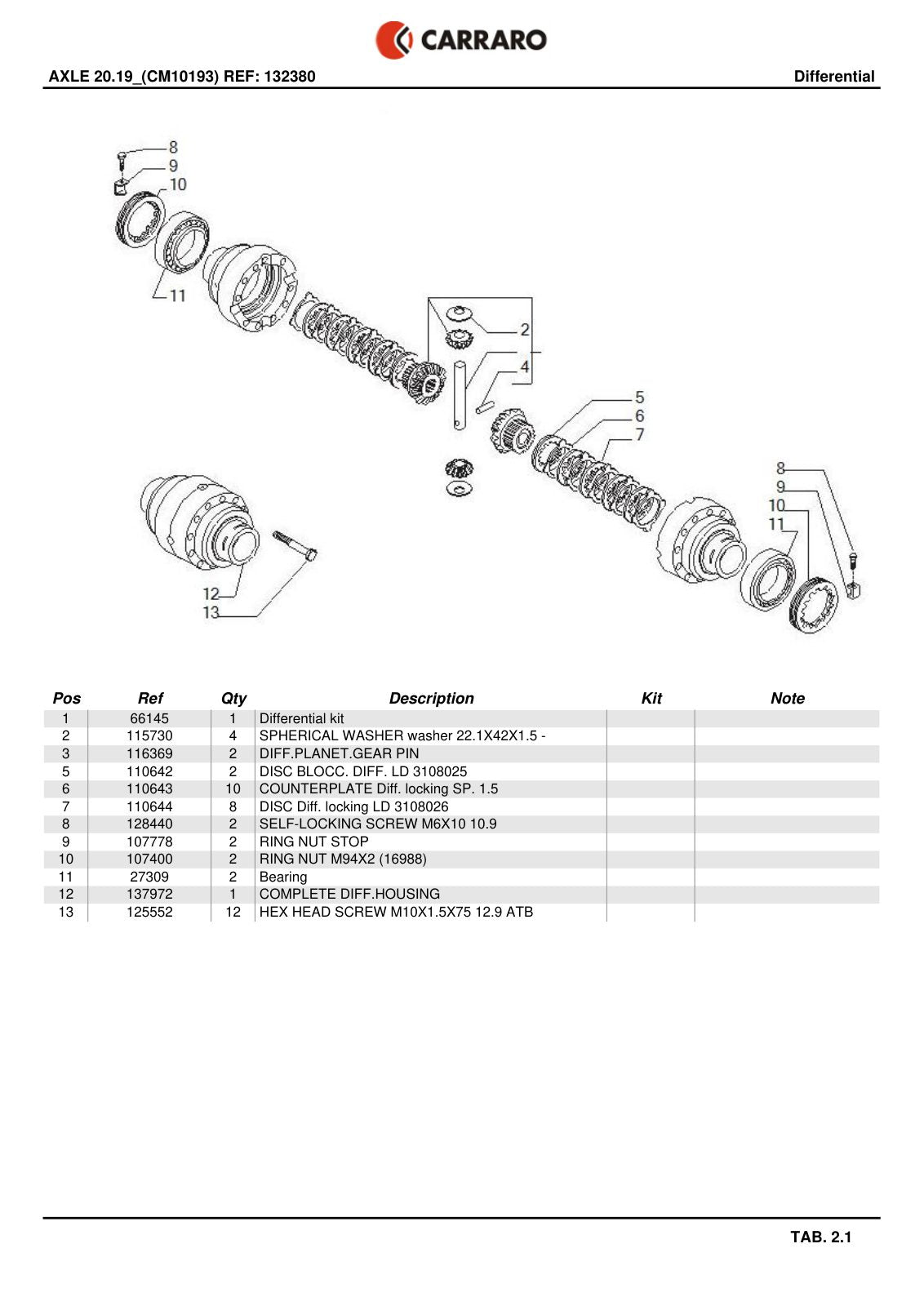 Carraro 20.19 Axle Parts Catalog (Ref. 132380) – sample page 2