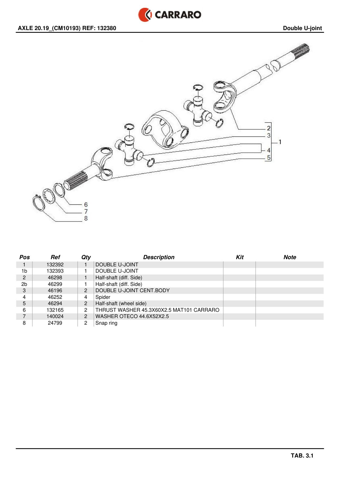 Carraro 20.19 Axle Parts Catalog (Ref. 132380) – sample page 3