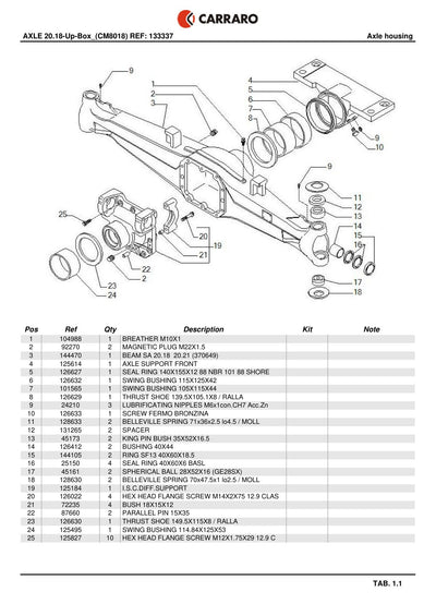 Carraro 20.18-Up-Box Axle Parts Catalog (Ref. 133337) – sample page 1