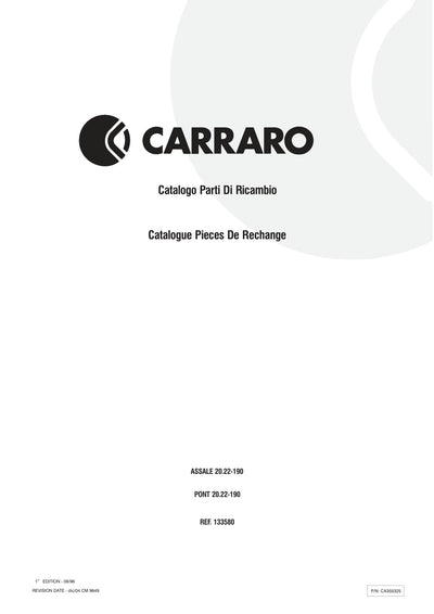 Carraro 20.22-190 Axle Parts Catalog (Ref. 133580) – cover
