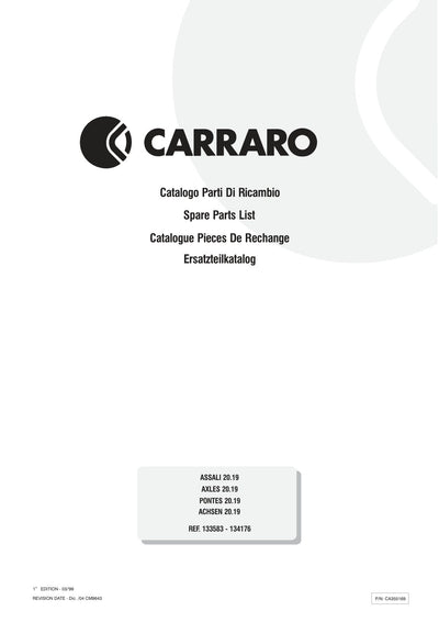 Carraro 20.19 Axle Parts Catalog (Ref. 133583, 134176) – cover