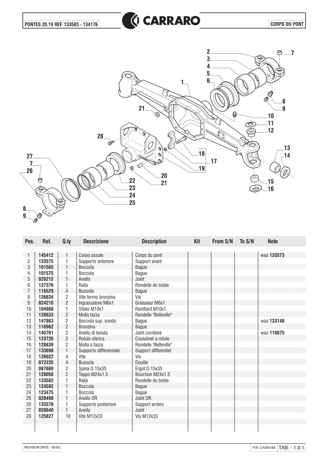 Carraro 20.19 Axle Parts Catalog (Ref. 133583, 134176) – sample page 1