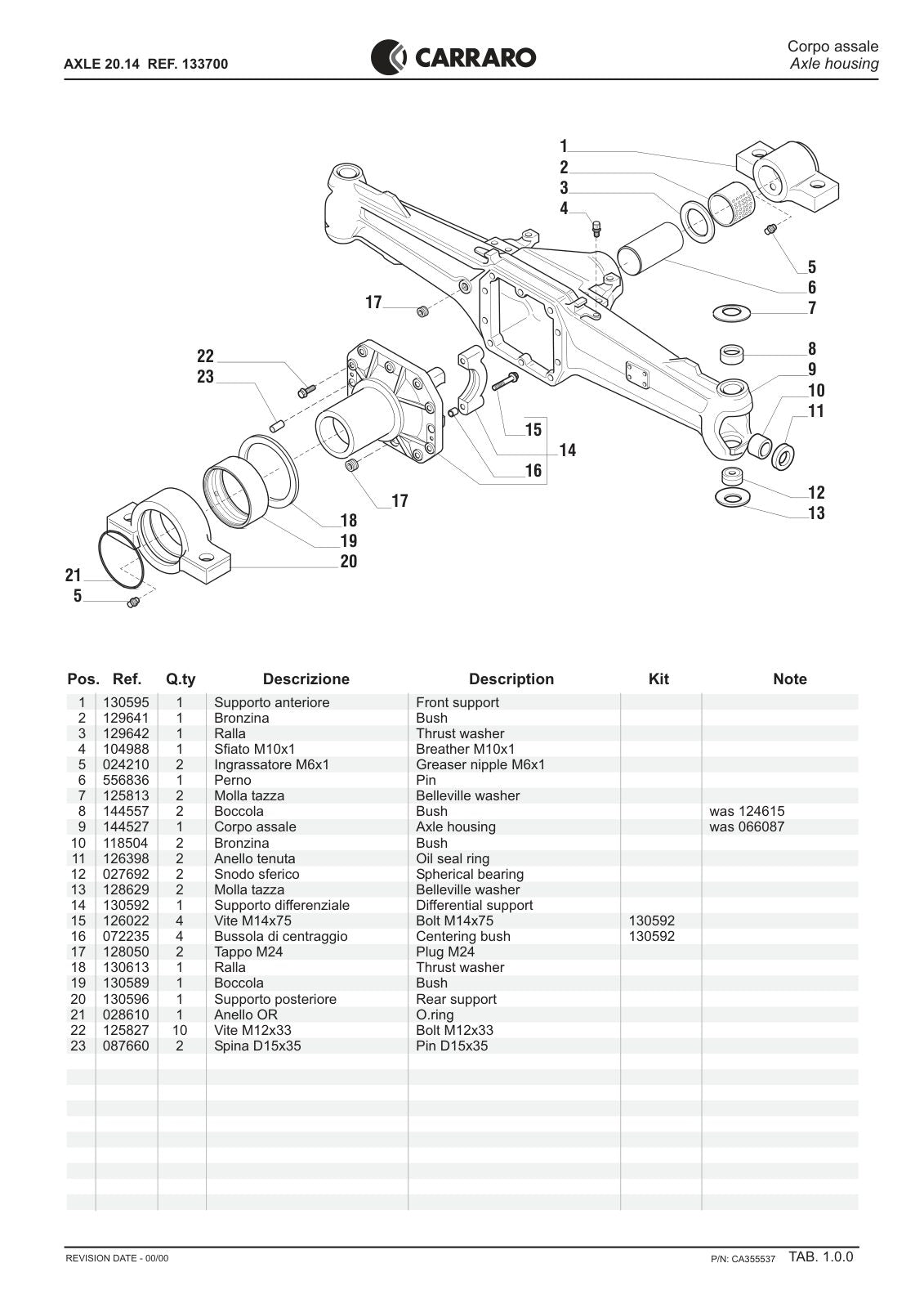 Carraro 20.14 Axle Parts Catalog (Ref. 133700) – sample page 1