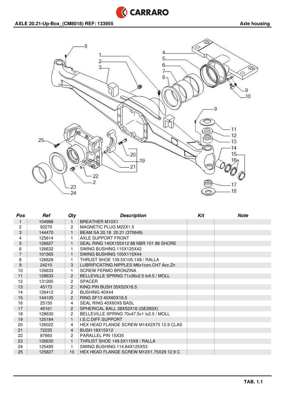 Carraro 20.21-Up-Box Axle Parts Catalog (Ref. 133955) – sample page 1
