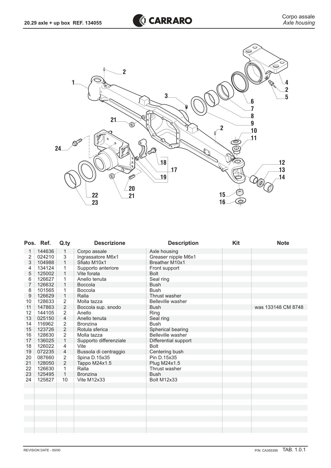Carraro 20.29 Axle Parts Catalog (Ref. 134055) – sample page 1