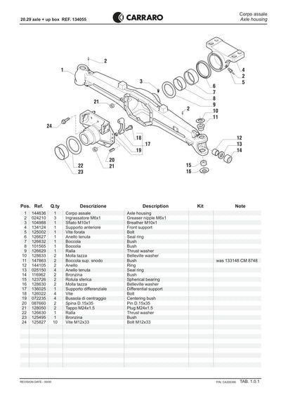 Carraro 20.29 Axle Parts Catalog (Ref. 134055) – sample page 1