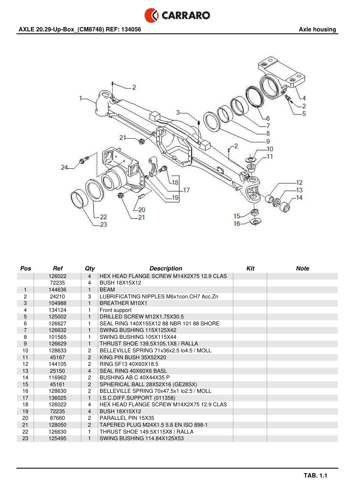 Carraro 20.29-Up-Box Axle Parts Catalog (Ref. 134056) – sample page 1