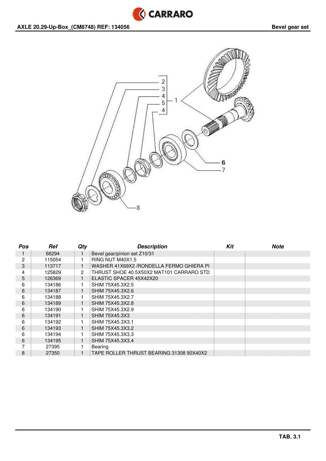 Carraro 20.29-Up-Box Axle Parts Catalog (Ref. 134056) – sample page 2