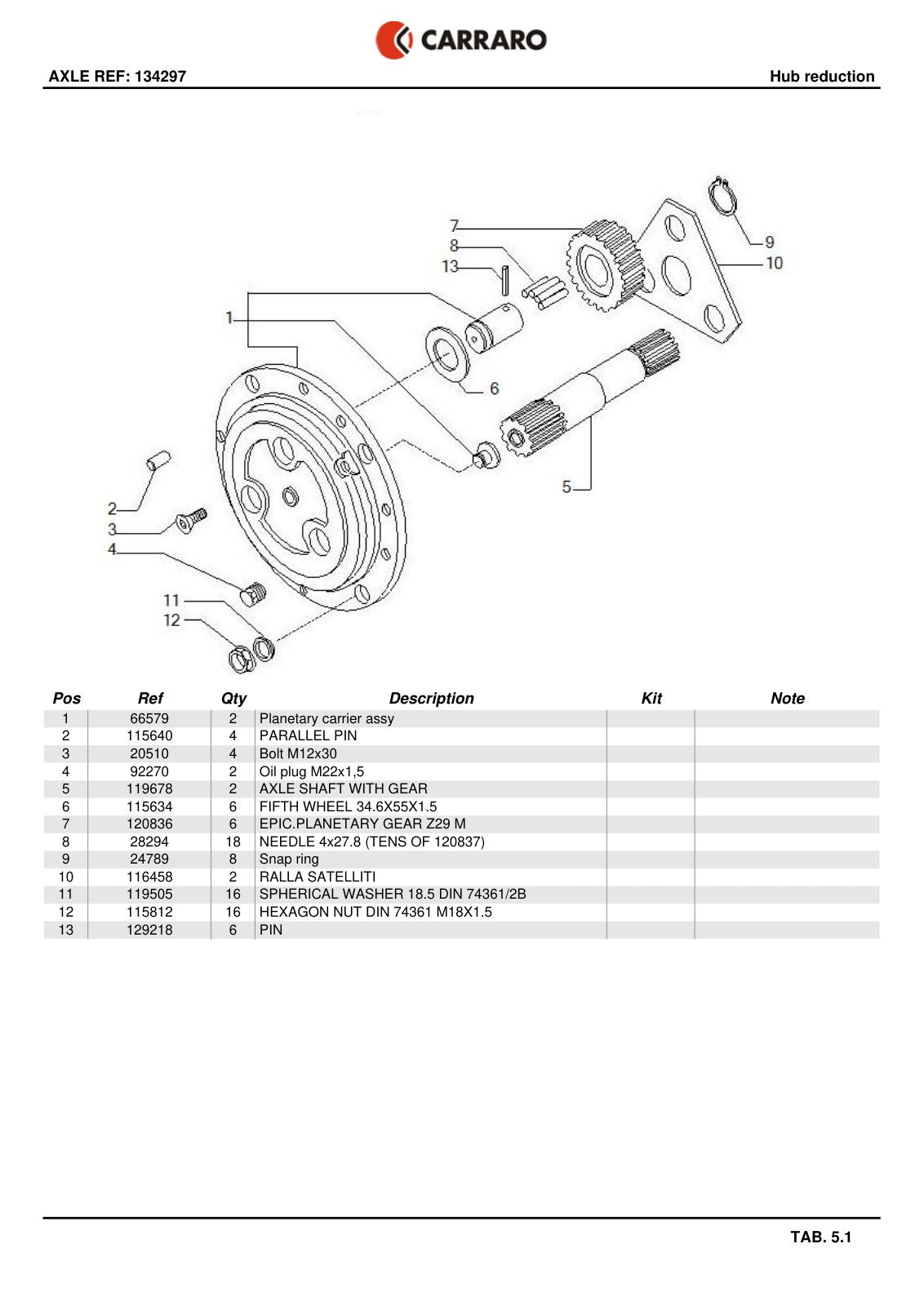 Carraro Axle Parts Catalog (Ref. 134297) – sample page 2