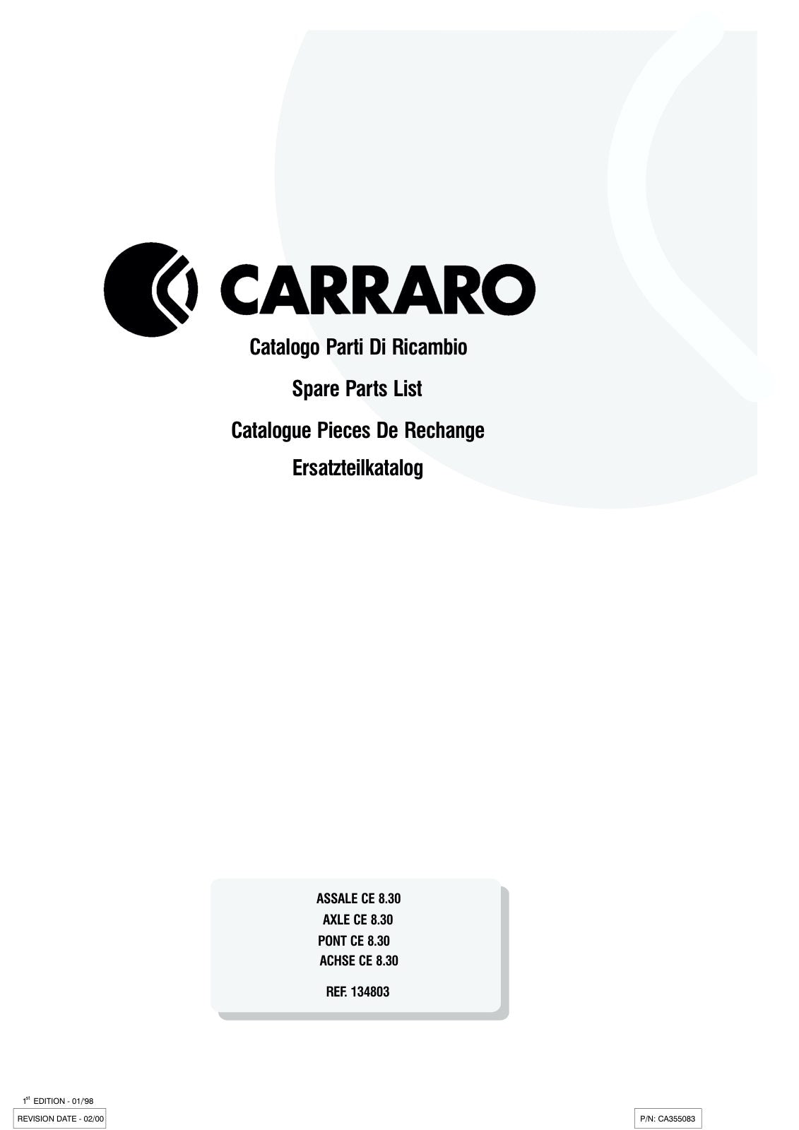 Carraro CE 8.30 Axle Parts Catalog (Ref. 134803) – cover